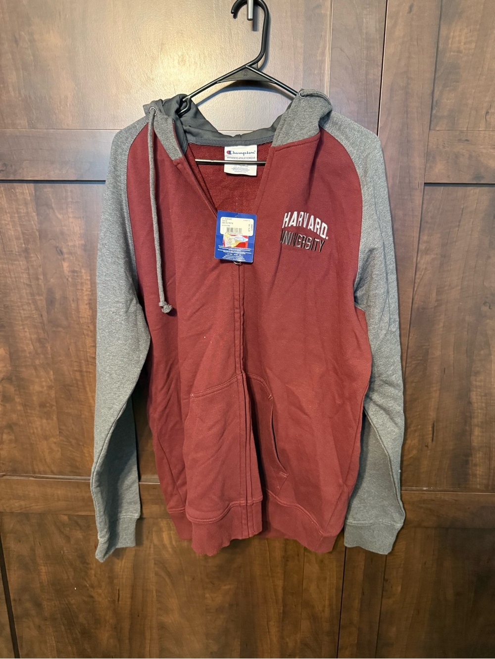 Champion Harvard University Two-Tone Maroon and Gray Zip Hoodie